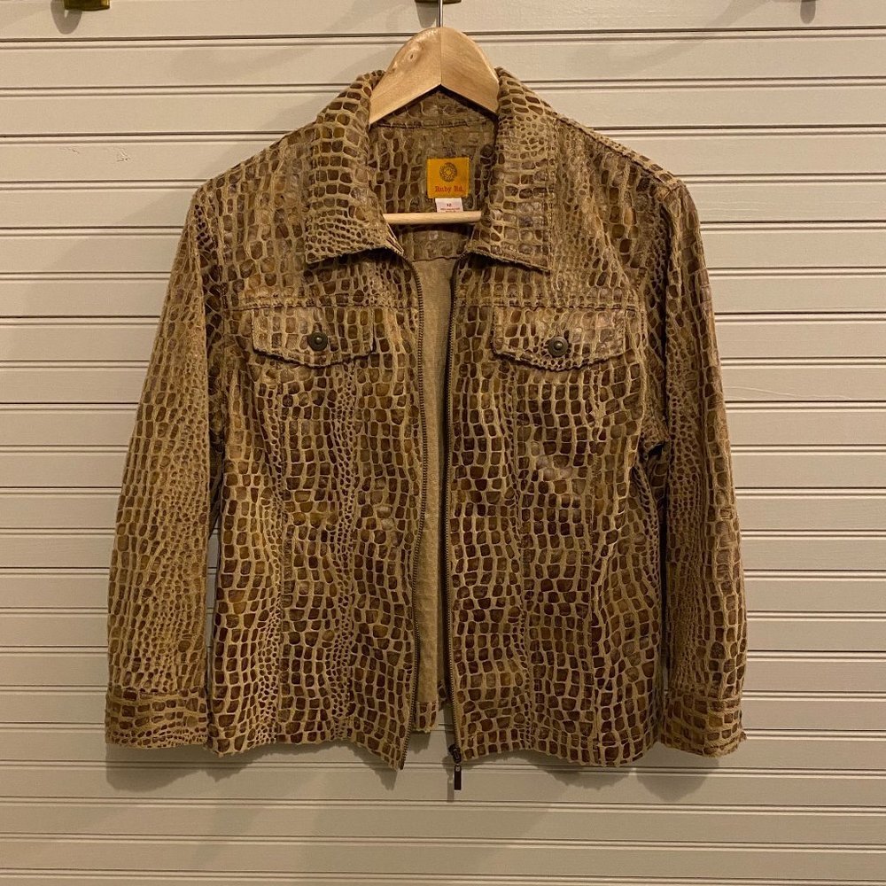 Ruby Rd Boho Tan Faux Leather Jacket Size 12